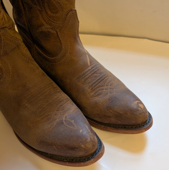 Boulet Brown Leather Cowboy Boots Size 9.5 In VGUC - Picture 4 of 14